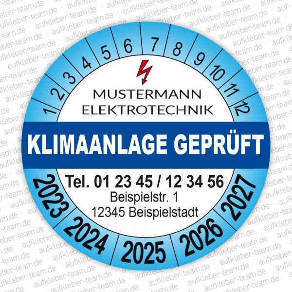 Aufkleber Team | Prüfplakette "Klimaanlage geprüft" mit Logo in blau