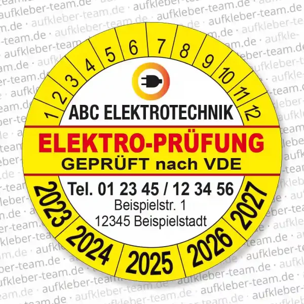 Aufkleber Team | Prüfplakette "Elektro-Prüfung geprüft nach VDE" mit Logo in gelb