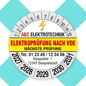 Prüfplaketten Elektroprüfung nach VDE - nächste Prüfung mit Logo