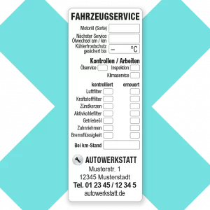 Serviceaufkleber Autowerkstatt Fahrzeugservice mit Logo 99x38 mm Beispiel