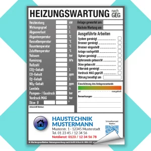 Wartungsaufkleber Heizungswartung nach GEG mit Firmenlogo in grau