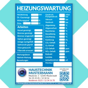Wartungsaufkleber Heizungswartung mit Firmenlogo in blau