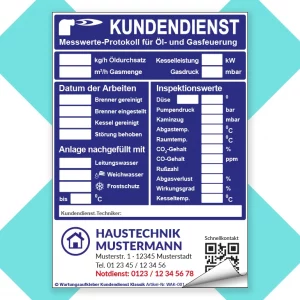Wartungsaufkleber Heizung Kundendienst klassik mit Logo blau