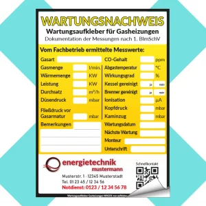 Aufkleber Team | Wartungsaufkleber Heizungswartung mit Firmenlogo in gelb