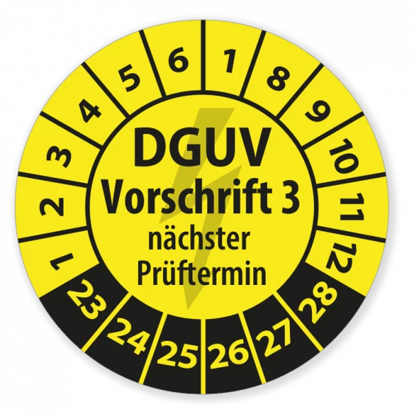 Aufkleber Team | Prüfplaketten Elektro "DGUV V3 - nächster Prüftermin" gelb