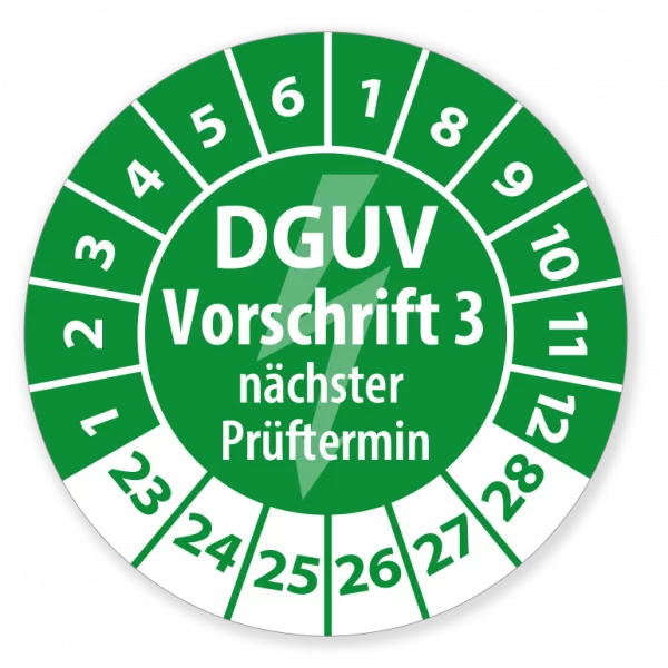 Aufkleber Team | Prüfplaketten Elektro "DGUV V3 - nächster Prüftermin" grün