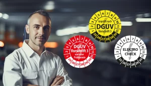 Prüfplaketten DGUV V3 aus Kusnstoff-Folie und Elektro-Prüfung