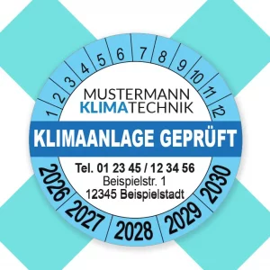 Prüfplaketten Klimaanlage geprüft mit Logo