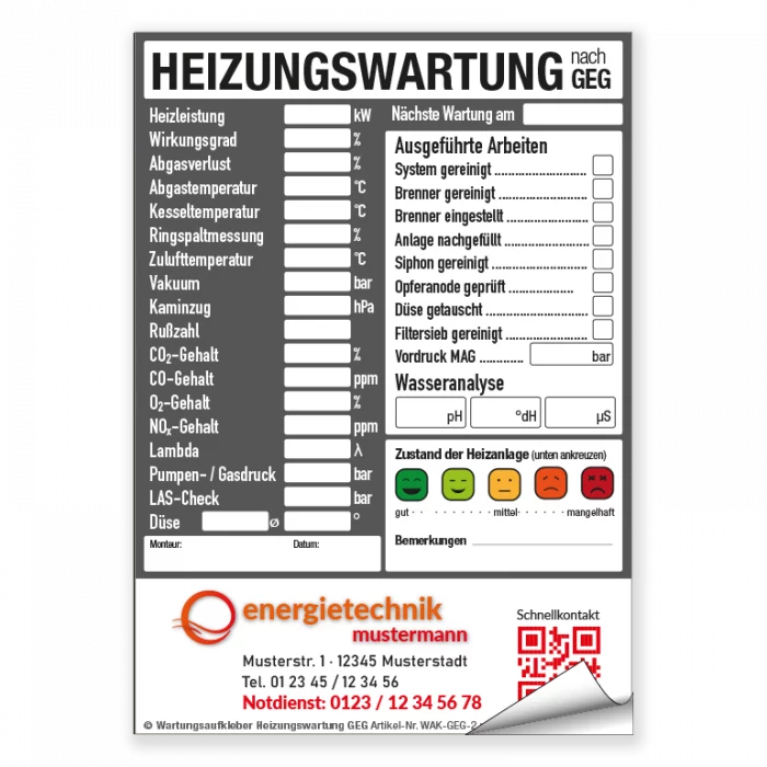 Aufkleber Team | Wartungsaufkleber Heizung GEG Neuauflage 2025