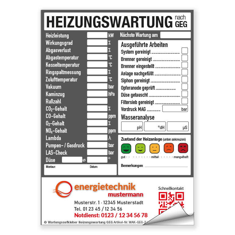 Aufkleber Team | Wartungsaufkleber Heizung GEG Neuauflage 2025