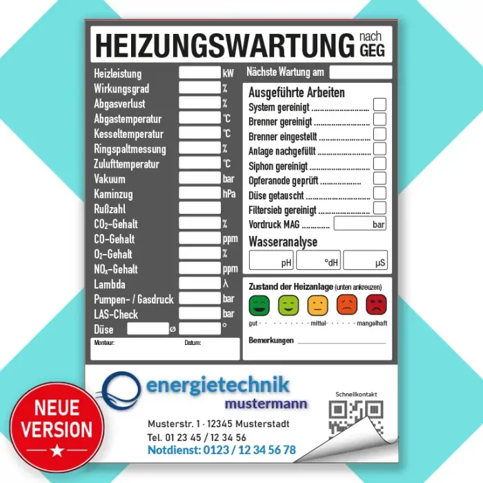 Wartungsaufkleber Heizunswartung Heizung GEG Neuauflage 2026
