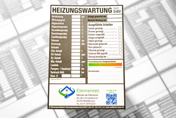 Wartungsaufkleber für Heizungen Heizungswartung Firma Elemetec