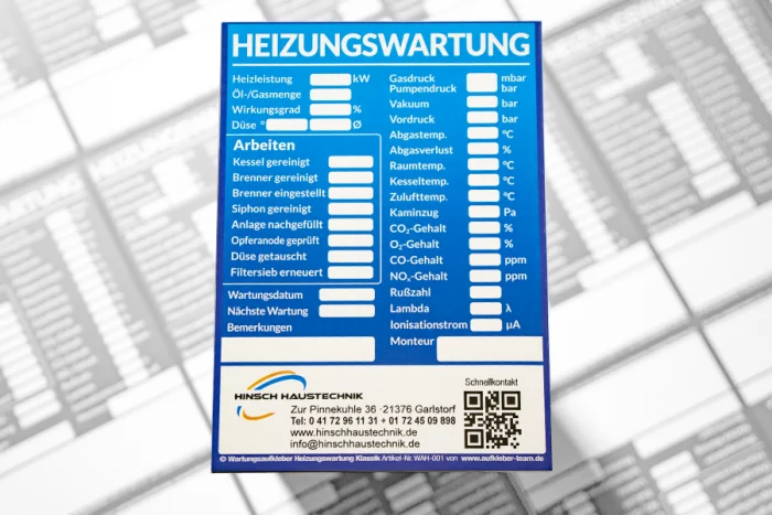 Wartungsaufkleber für Heizungen Heizungswartung Firma Hinsch