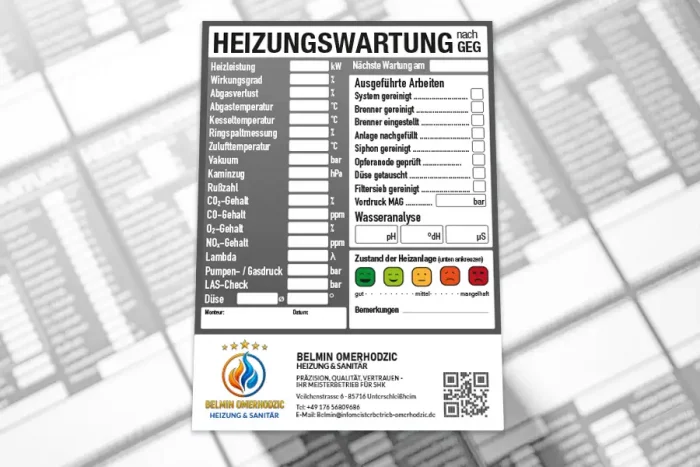 Wartungsaufkleber für Heizungen Heizungswartung GEG Firma Omerhodzic